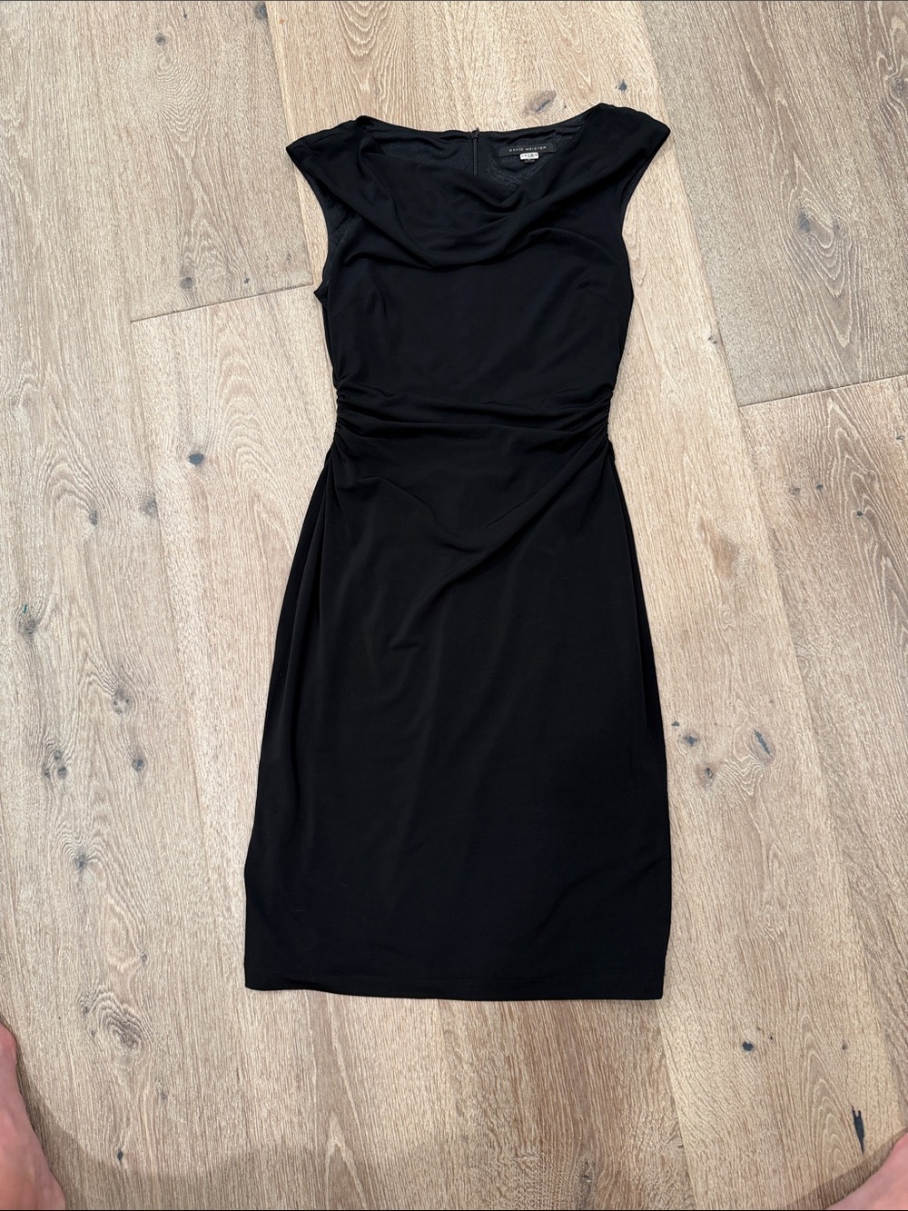 David Meister Black Ruched Waist Midi Dress